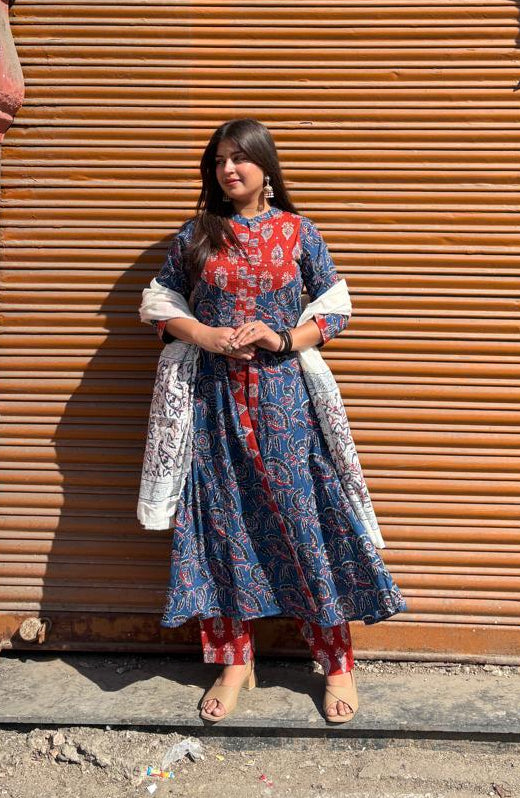 Rangrez Indigo Panel Anarkali Set