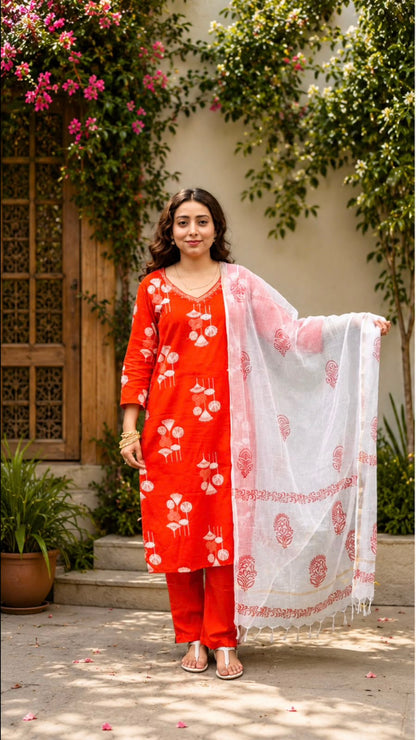 Cotton kurta set with kota Dupatta