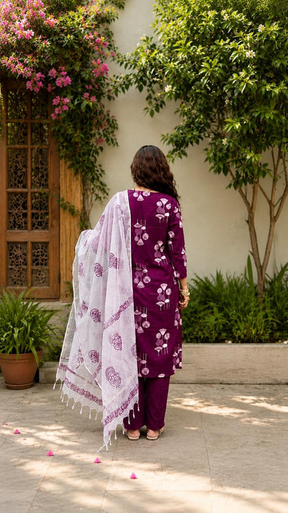 Cotton kurta set with kota Dupatta