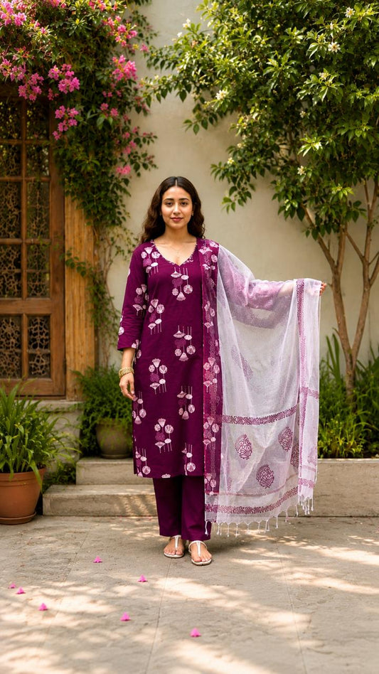 Cotton kurta set with kota Dupatta