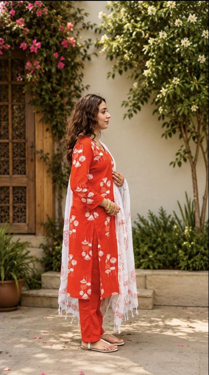 Cotton kurta set with kota Dupatta