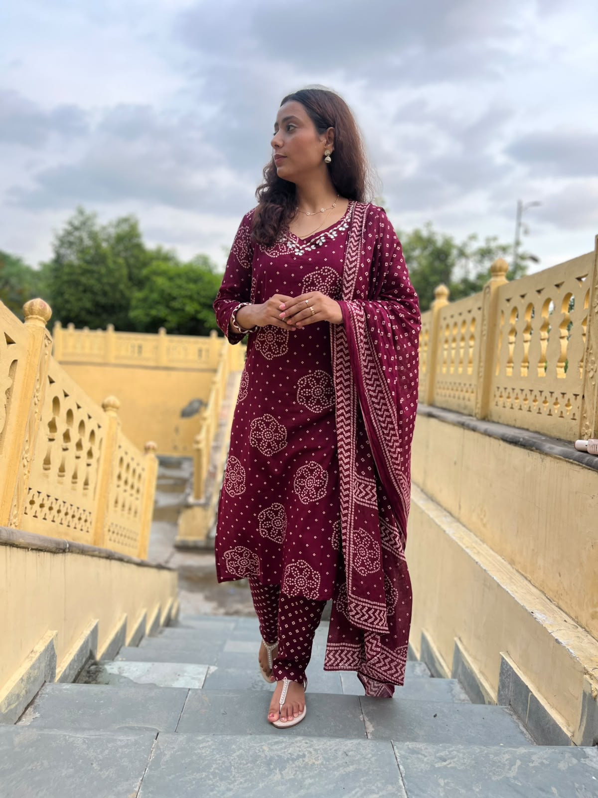 Handblock Cotton Kurta set with Dupatta