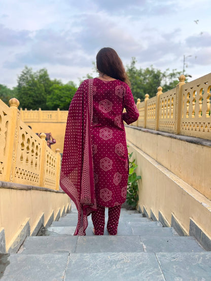 Handblock Cotton Kurta set with Dupatta