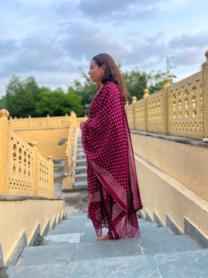 Handblock Cotton Kurta set with Dupatta