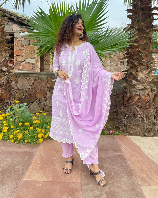 Lavender Chikankari Kurta Suit