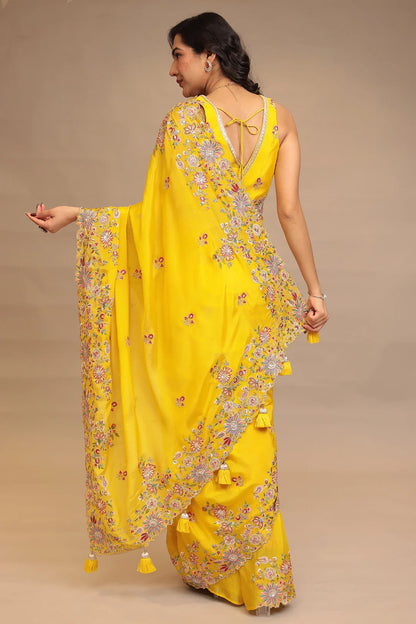 Chinon Saree with Sequins, Thread and Zari work